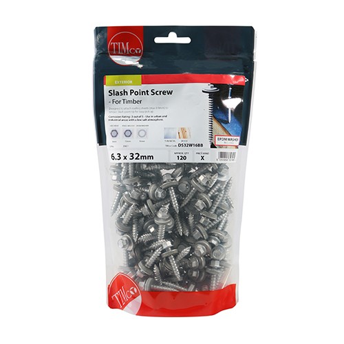 Timco Metal Construction Thin Sheet Metal to Timber Screws EPDM Washer Hex - Silver Organic