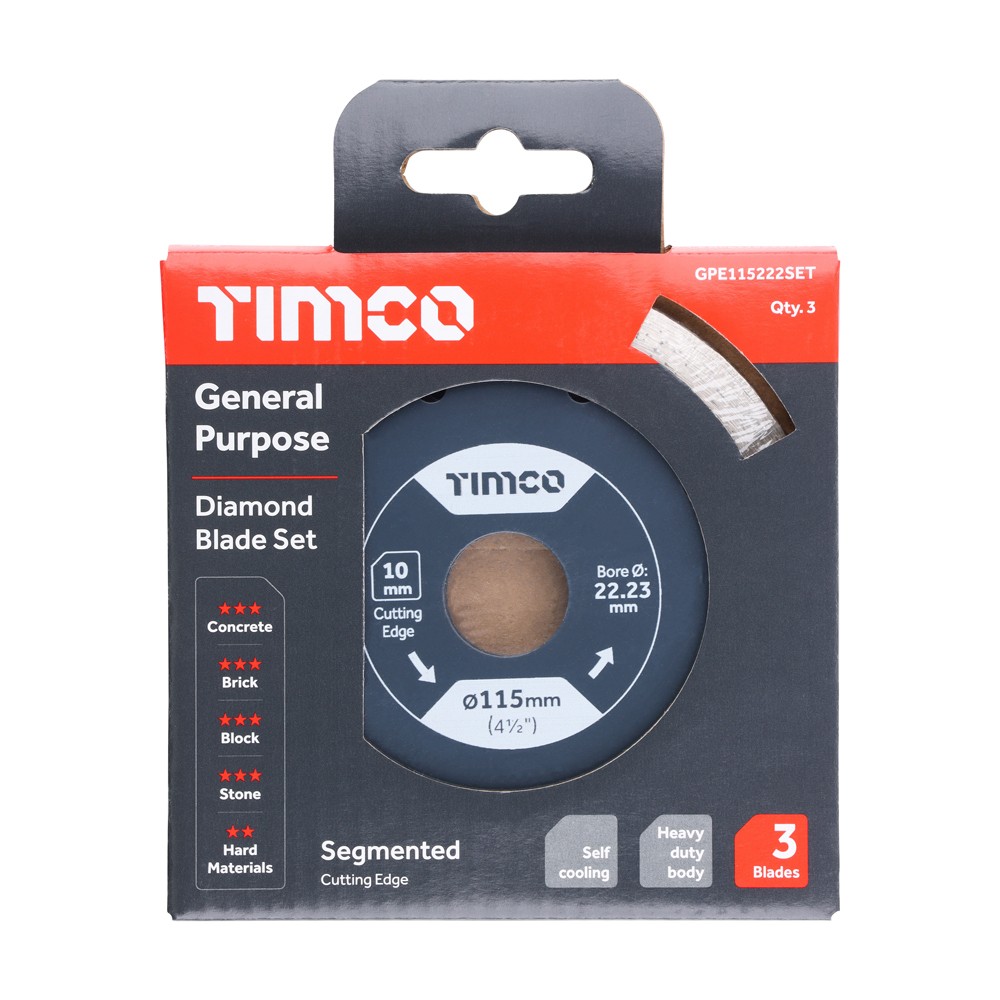 Timco General Purpose Diamond Blades 115 x 22.2mm - Segmented 3 Piece Set