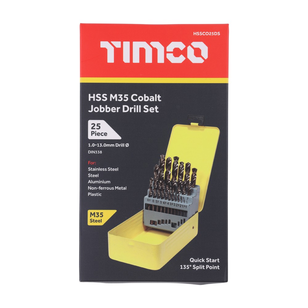 Timco Ground Jobber Drill Bit Set Cobalt M35 25pc
