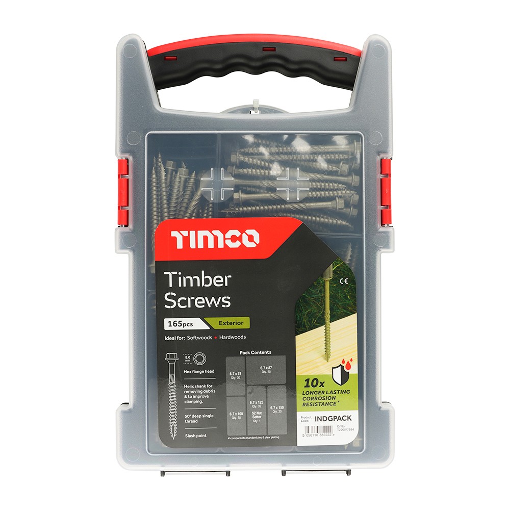 Timco Timber Screws Mixed Grab Pack 165pc Hex - Green