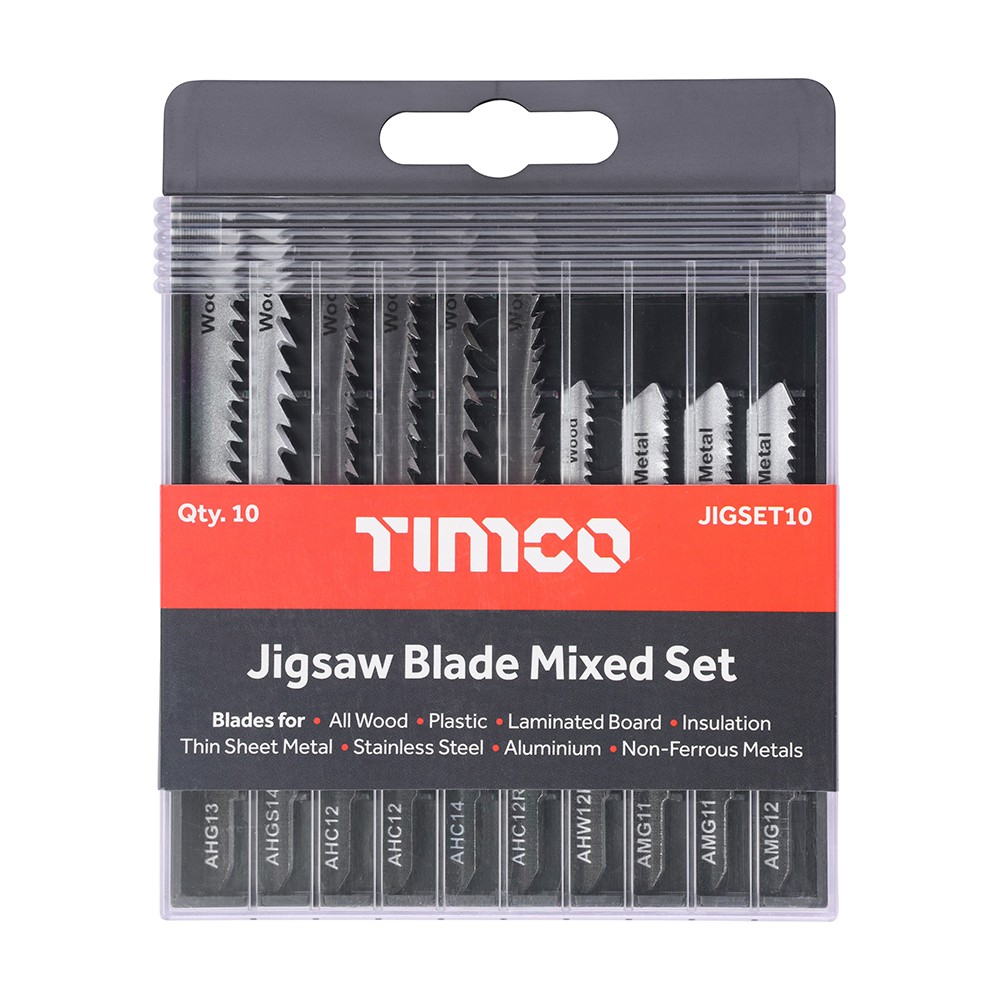 Timco Mixed Jigsaw Set - Wood & Metal Cutting - High Carbon Steel & HSS Blades 10pc