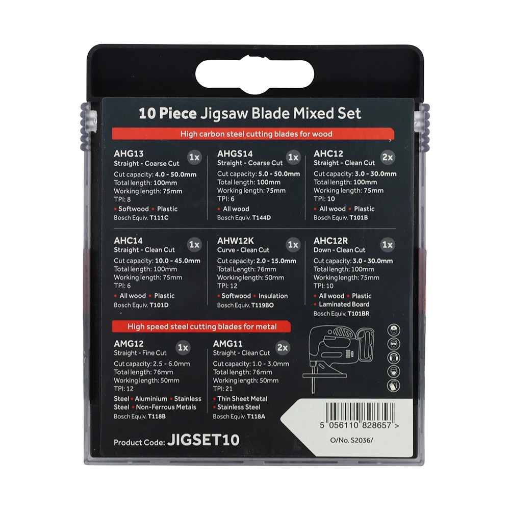 Timco Mixed Jigsaw Set - Wood & Metal Cutting - High Carbon Steel & HSS Blades 10pc