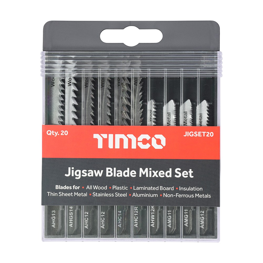 Timco Mixed Jigsaw Set - Wood & Metal Cutting - High Carbon Steel & HSS Blades 20pc