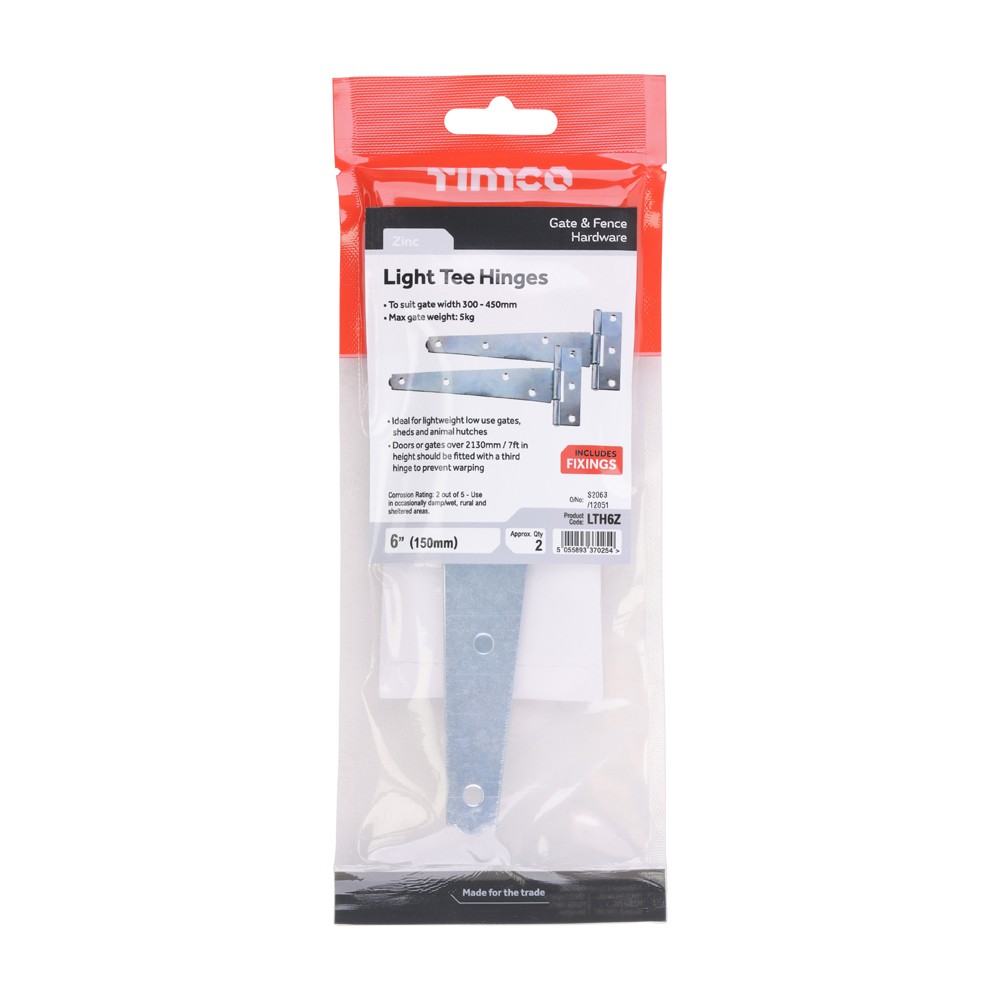 Timco Pair of Light Tee Hinges - Zinc