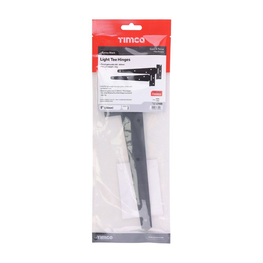 Timco Pair of Light Tee Hinges - Black