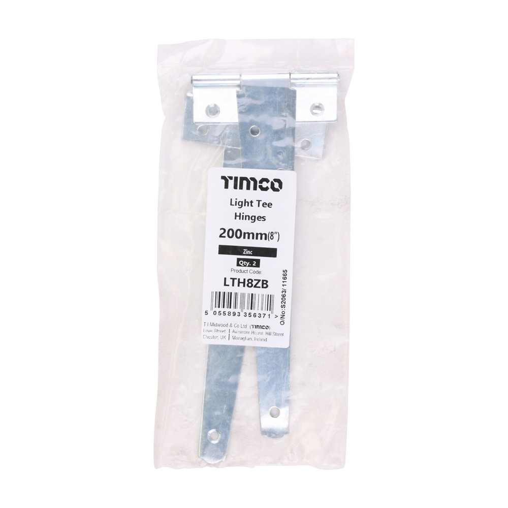 Timco Pair of Light Tee Hinges - Zinc