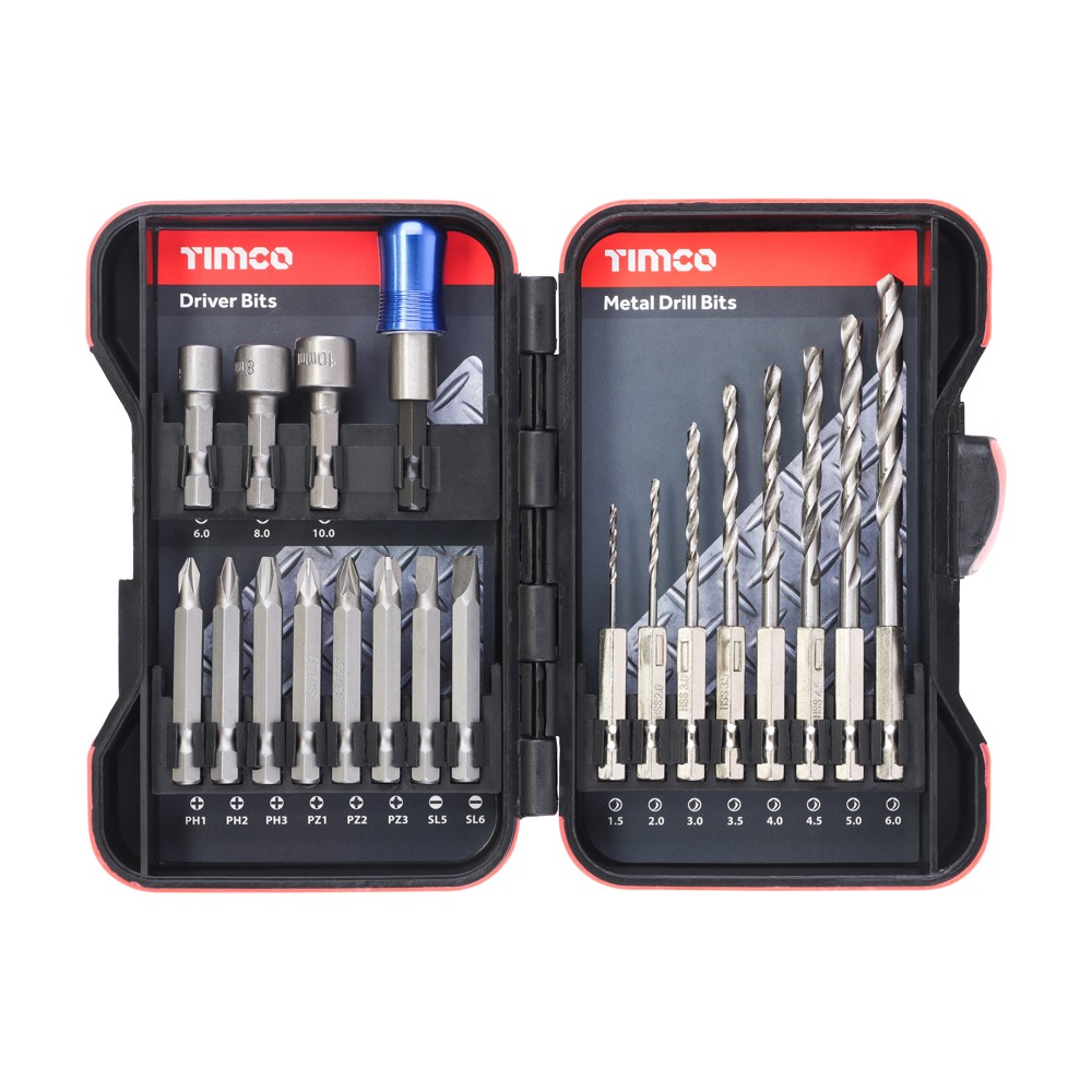 Timco Driver Bit & Ground Jobber Drill Bit Set 20pc