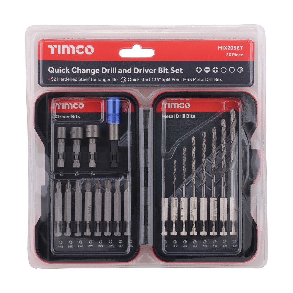 Timco Driver Bit & Ground Jobber Drill Bit Set 20pc
