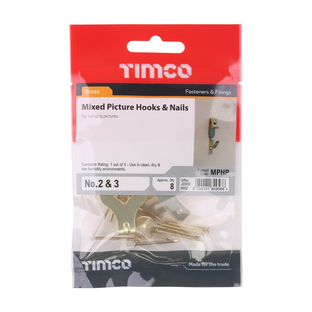 Timco Mixed Picture Hanging Hooks - Electro Brass