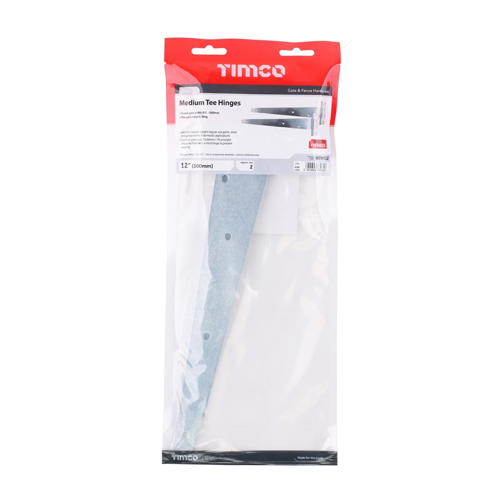 Timco Pair of Medium Tee Hinges - Zinc