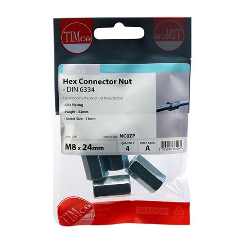 Timco Hex Connector Nuts - Zinc