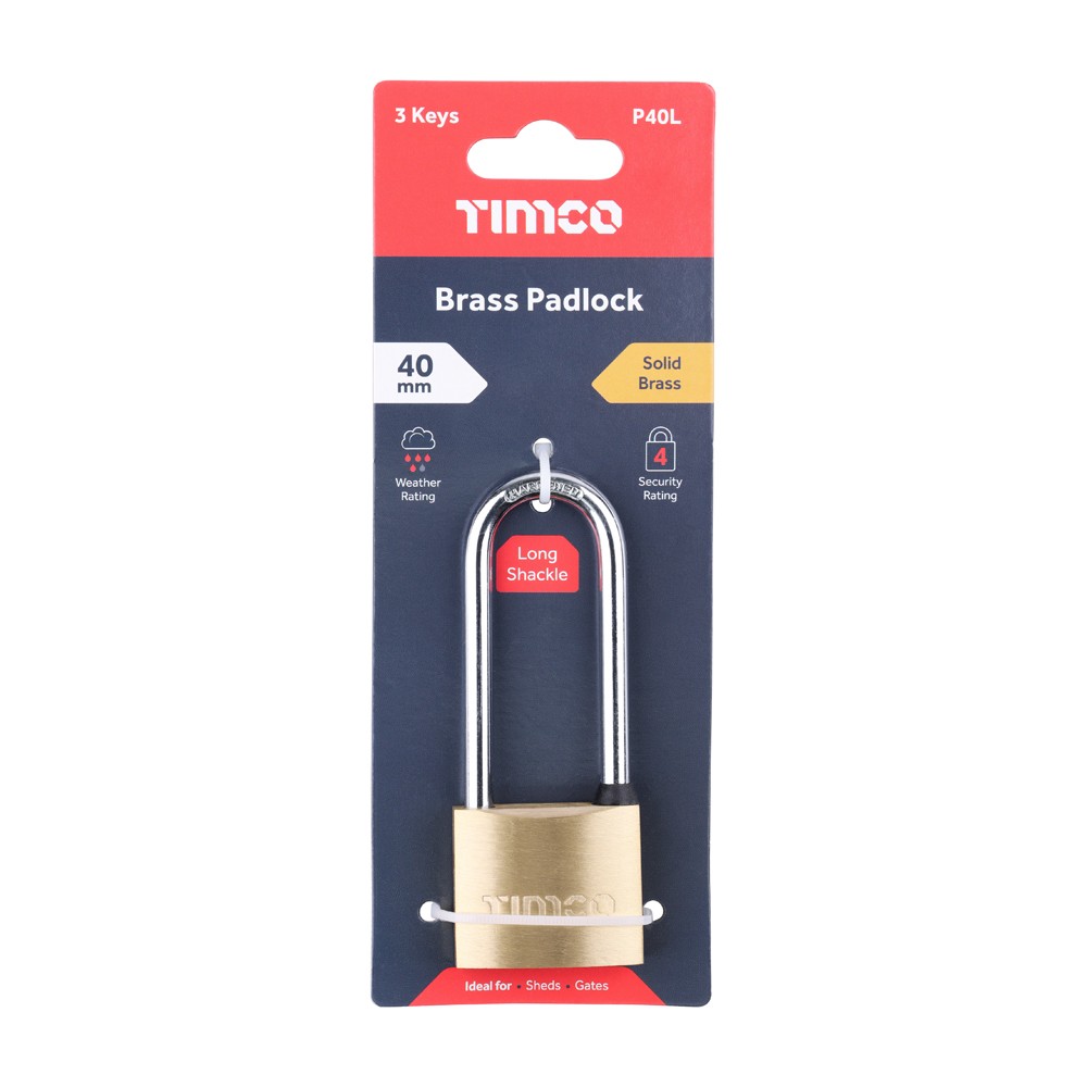 Timco Brass Padlock Long Shackle