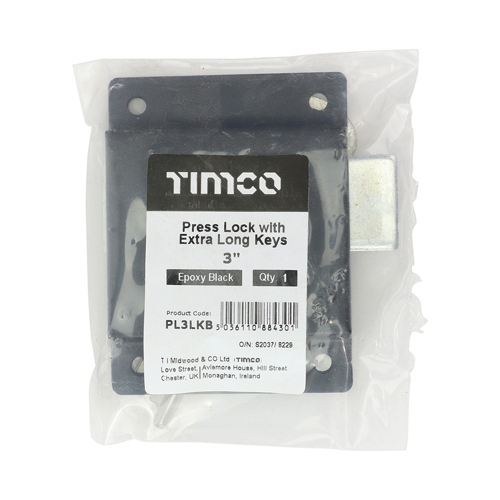 Timco Press Lock with Extra Long Keys - Epoxy Black