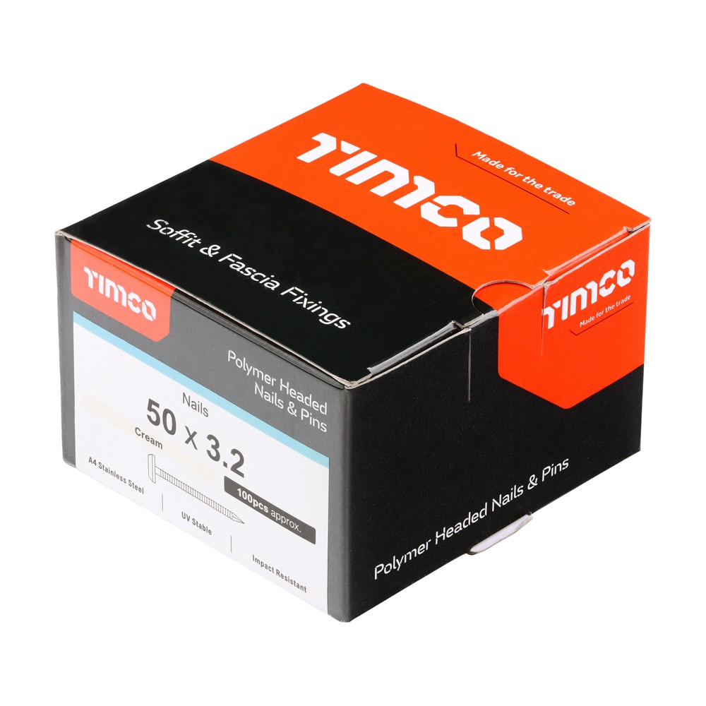 Timco Polymer Headed Nails 50mm - Colours - A4 Stainless Steel 100 Pack