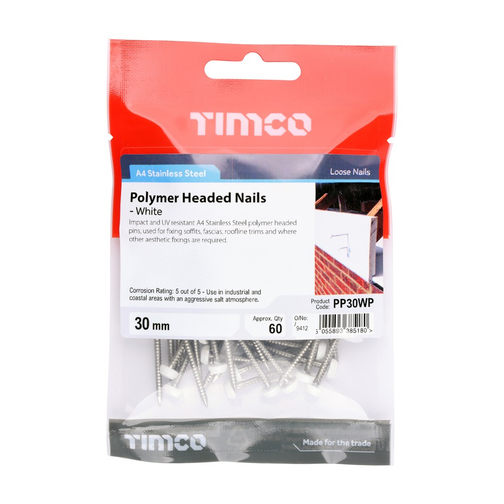 Timco Polymer Headed Pins Stainless Steel - White