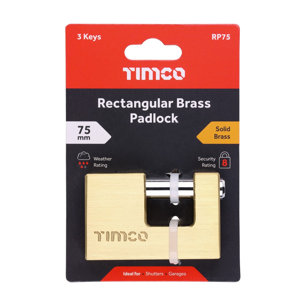 Timco Rectangular Brass Padlock 75mm