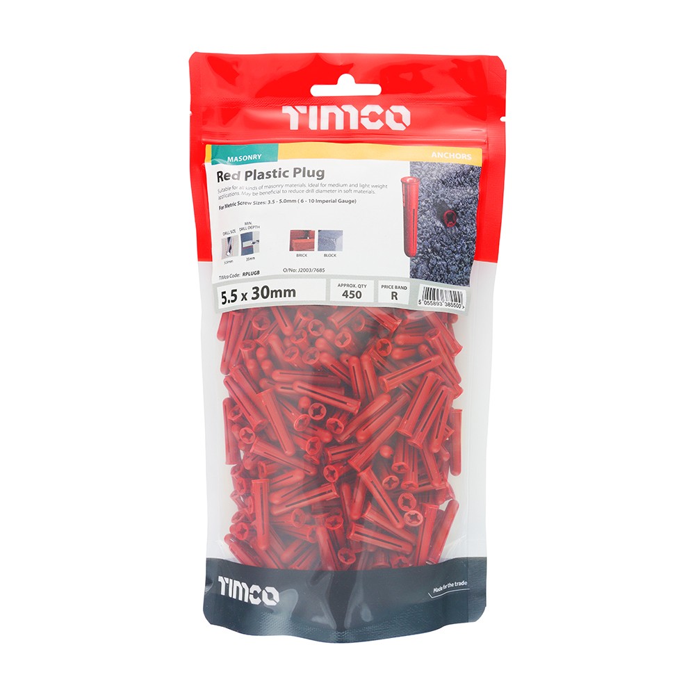 Timco Plastic Plugs 30mm - Red