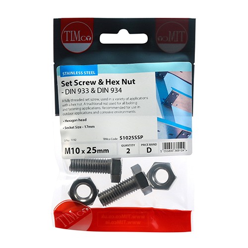 Timco Set Screws & Hex Nuts - Stainless Steel