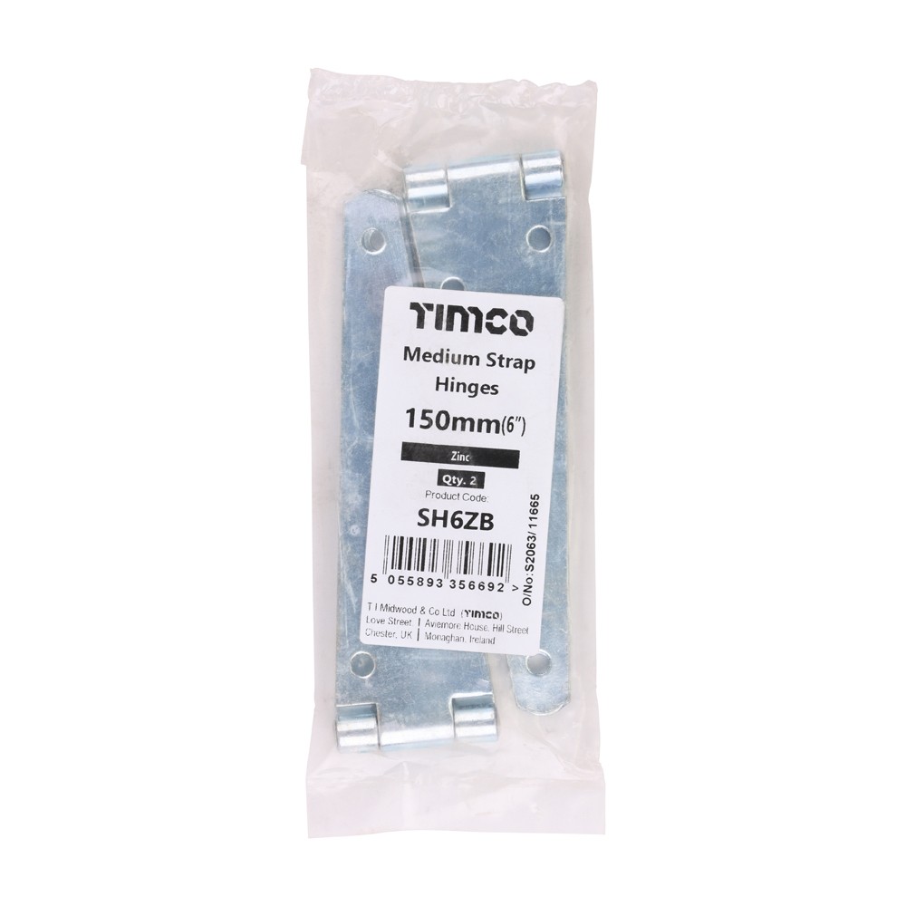 Timco Pair of Medium Strap Tee Hinges - Zinc