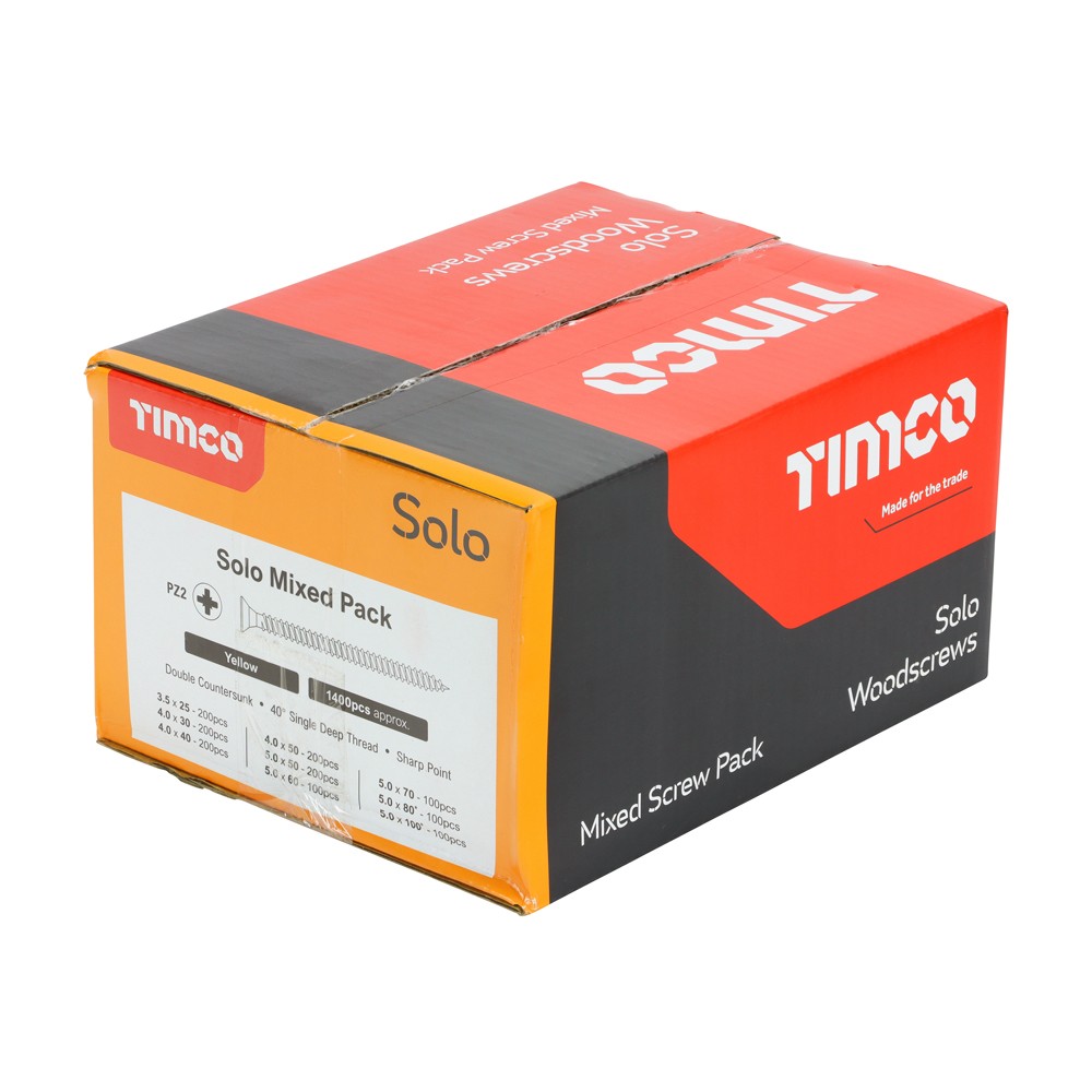 Timco Solo Chipboard & Woodscrews - Mixed Pack 1400pc Pozi - Yellow
