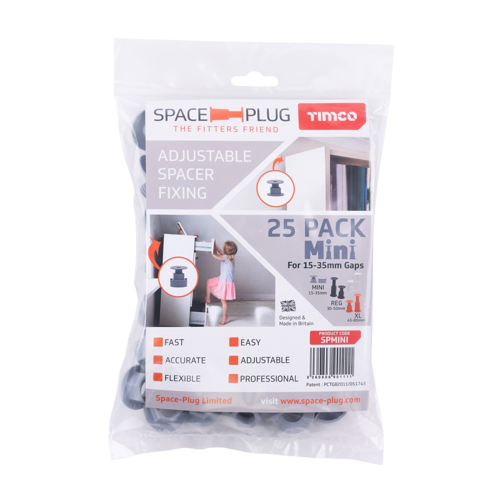 Timco Space-Plug Mini Furniture Wall Anchors - For 15-35mm Gaps