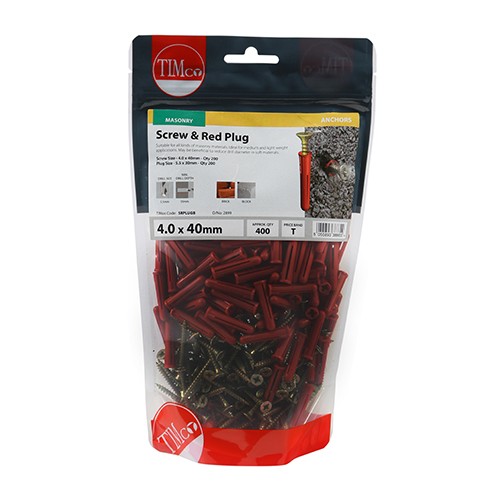 Timco Red Plastic Plugs with 4 x 40mm Screw
