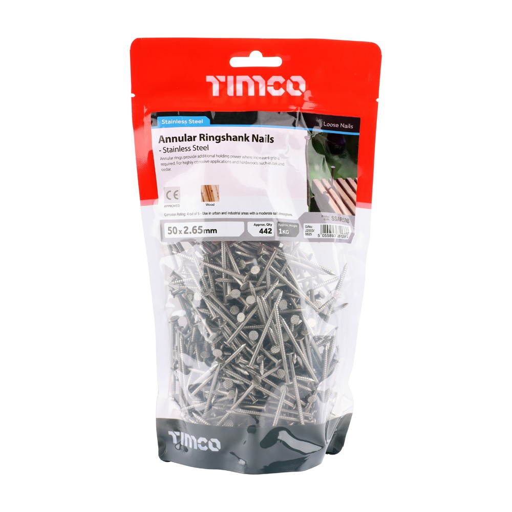 Timco Annular Ringshank Nails - Stainless Steel 1kg