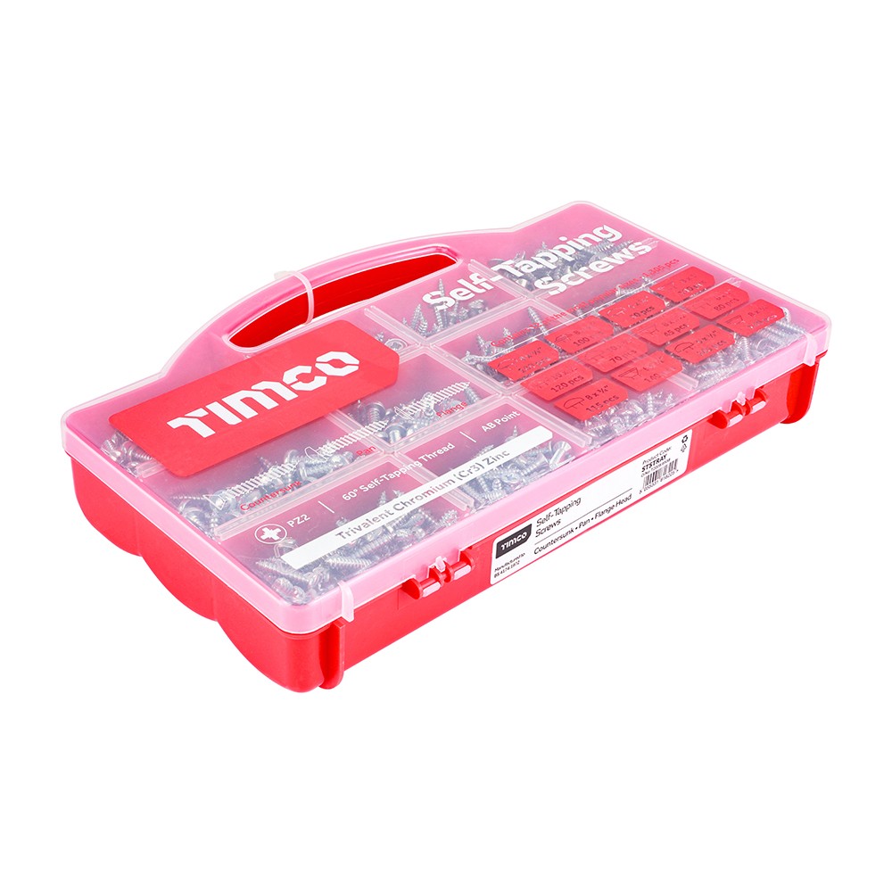 Timco Metal Self Tapping Screws Mixed Tray 1305pc Pozi - Zinc