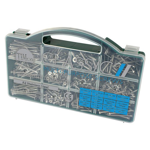 Timco Classic Multi-Purpose Woodscrews 895pc Mixed Tray Pozi - A2 Stainless Steel