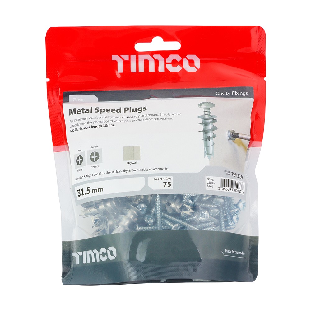 Timco Metal Speed Plugs & Screws 31.5mm - Zinc