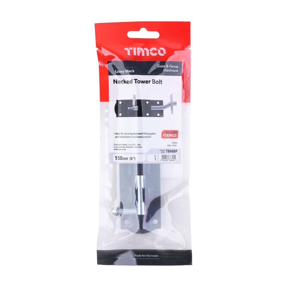 Timco Necked Tower Bolt - Black