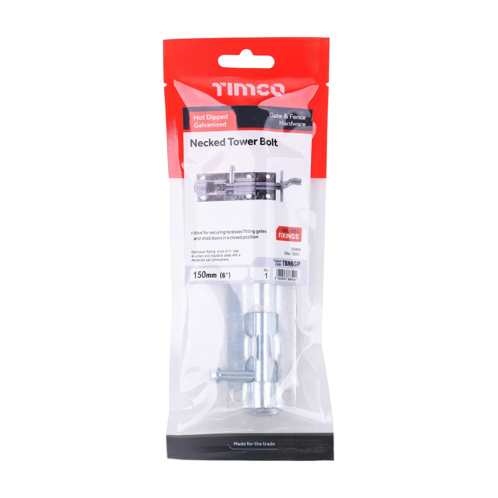 Timco Necked Tower Bolt - Hot Dipped Galvanised