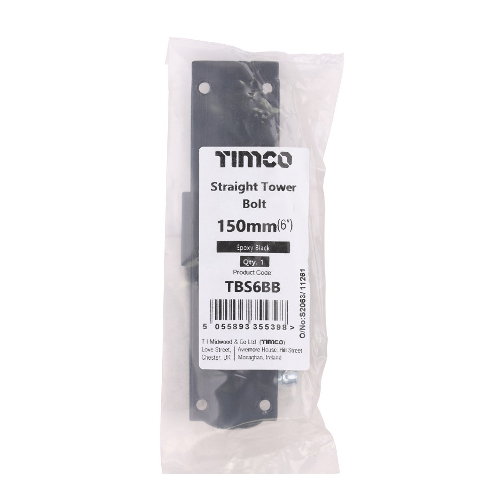 Timco Straight Tower Bolt - Black