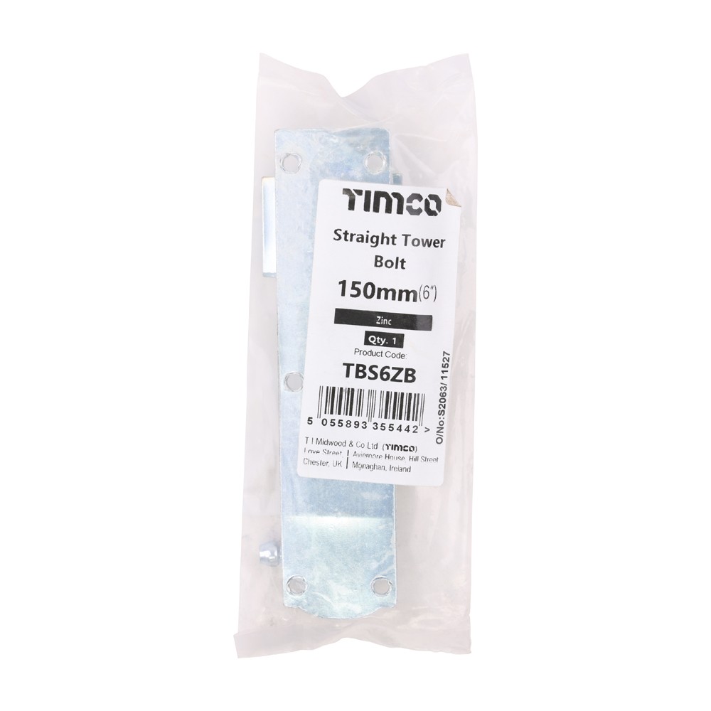 Timco Straight Tower Bolt - Zinc