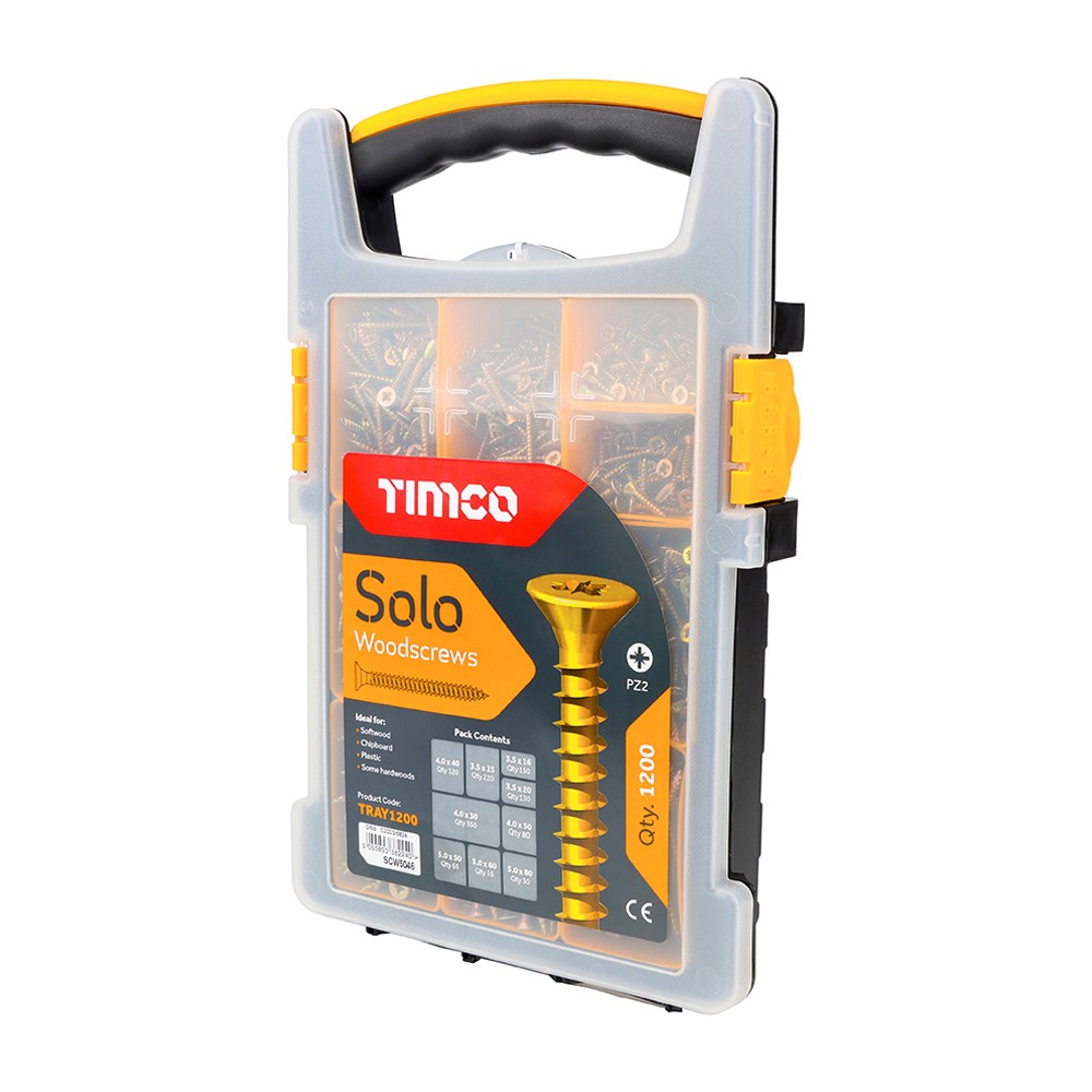 Timco Solo Chipboard & Woodscrews - Mixed Pack 1200pc Pozi - Yellow