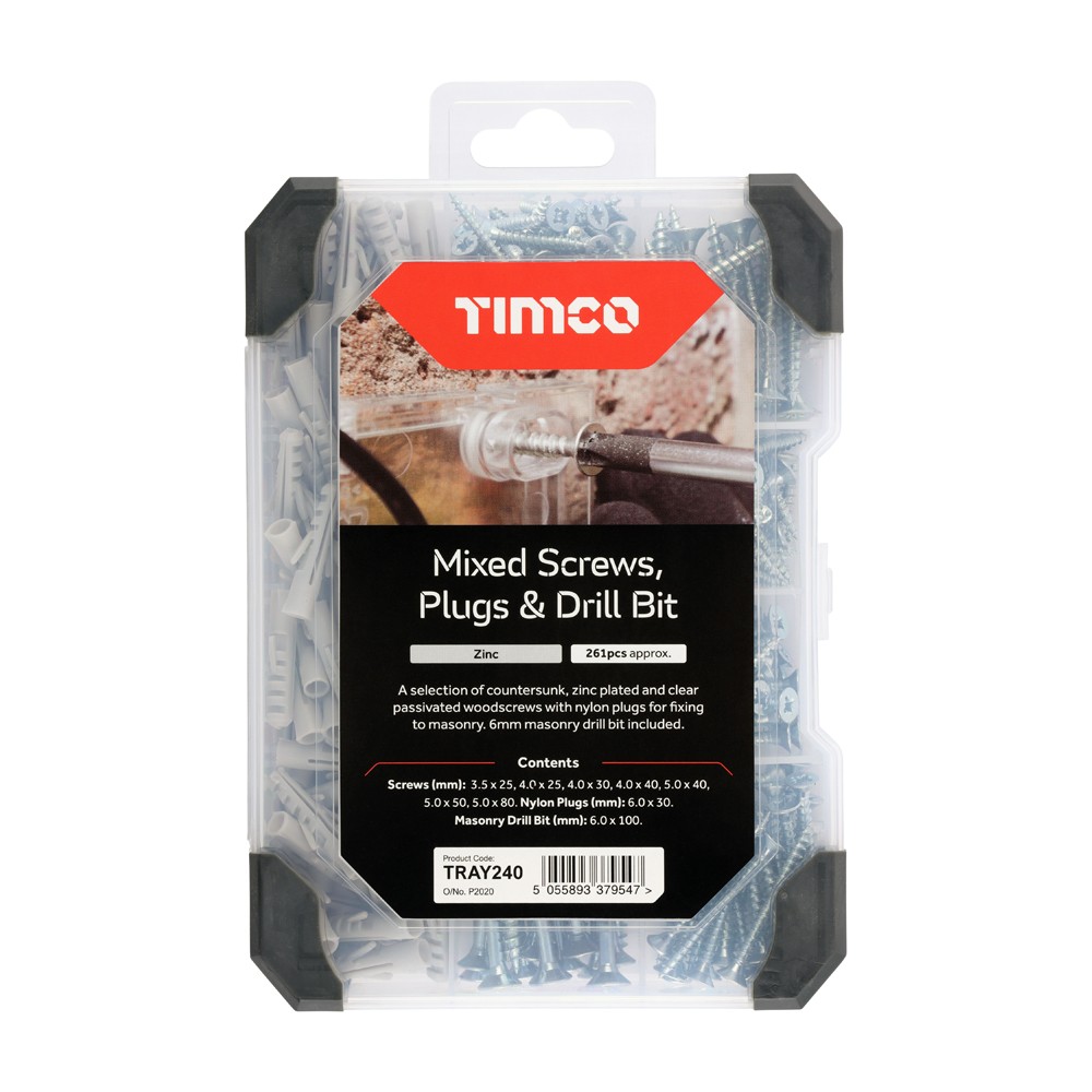 Timco Mixed Tray 251pc Screws Plug & Drill Bit - Zinc