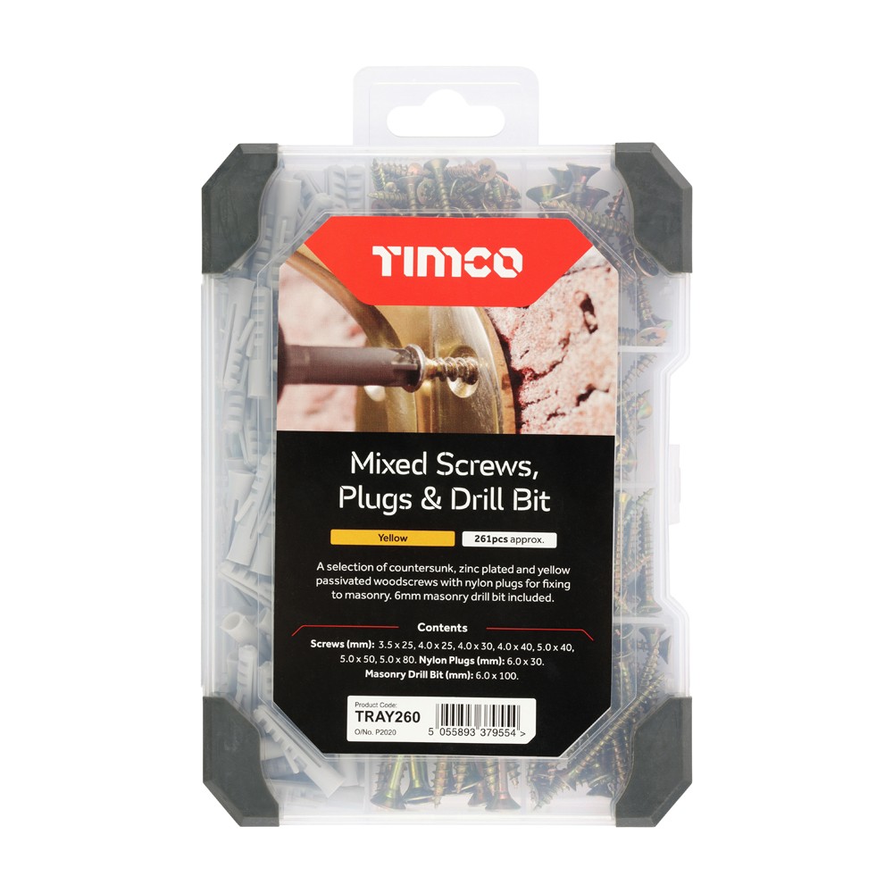Timco Mixed Tray 251pc Screws Plug & Drill Bit - Yellow