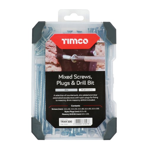 Timco Mixed Tray 91pc Screws Plug & Drill Bit - Zinc