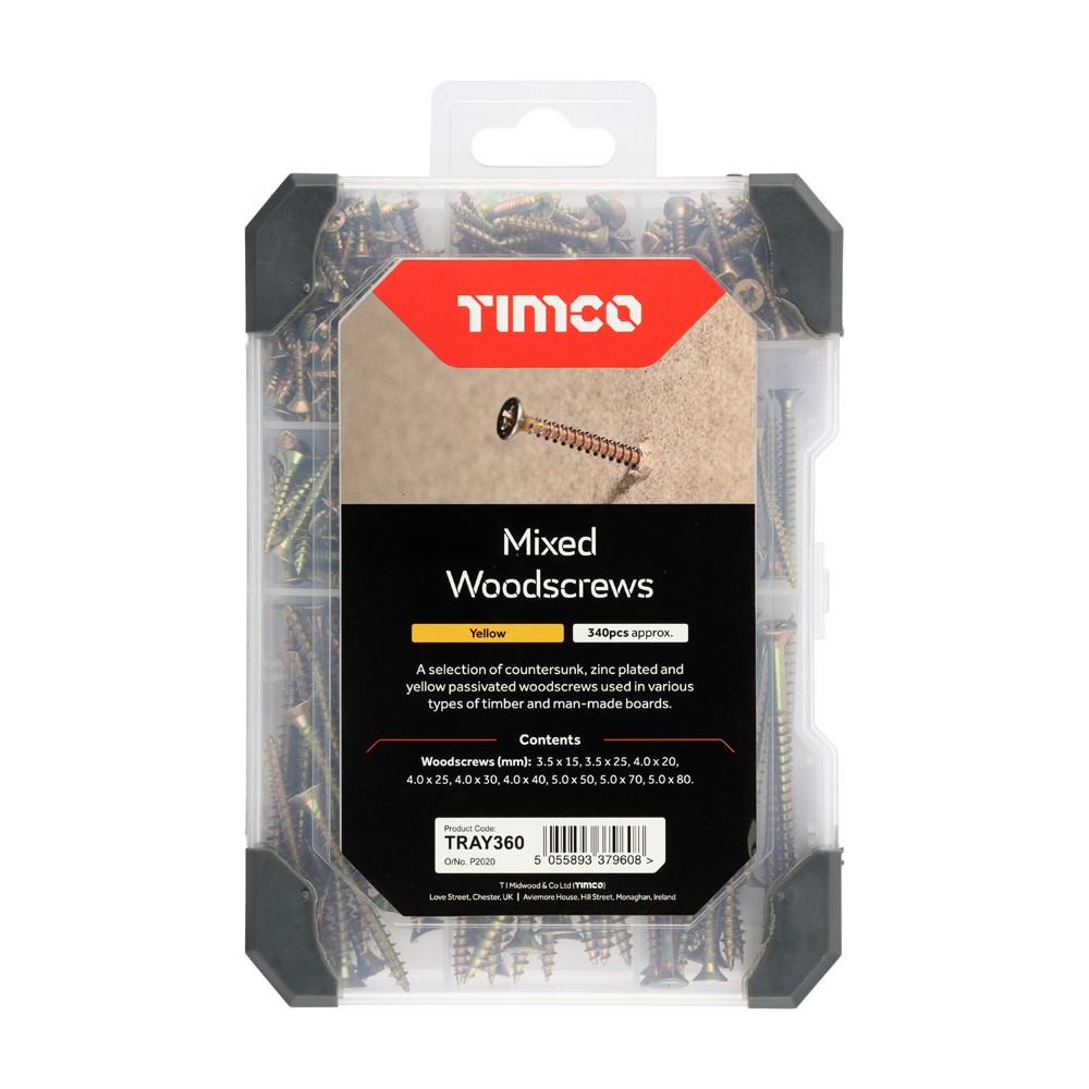 Timco Mixed Tray 340pc Woodscrews - Yellow