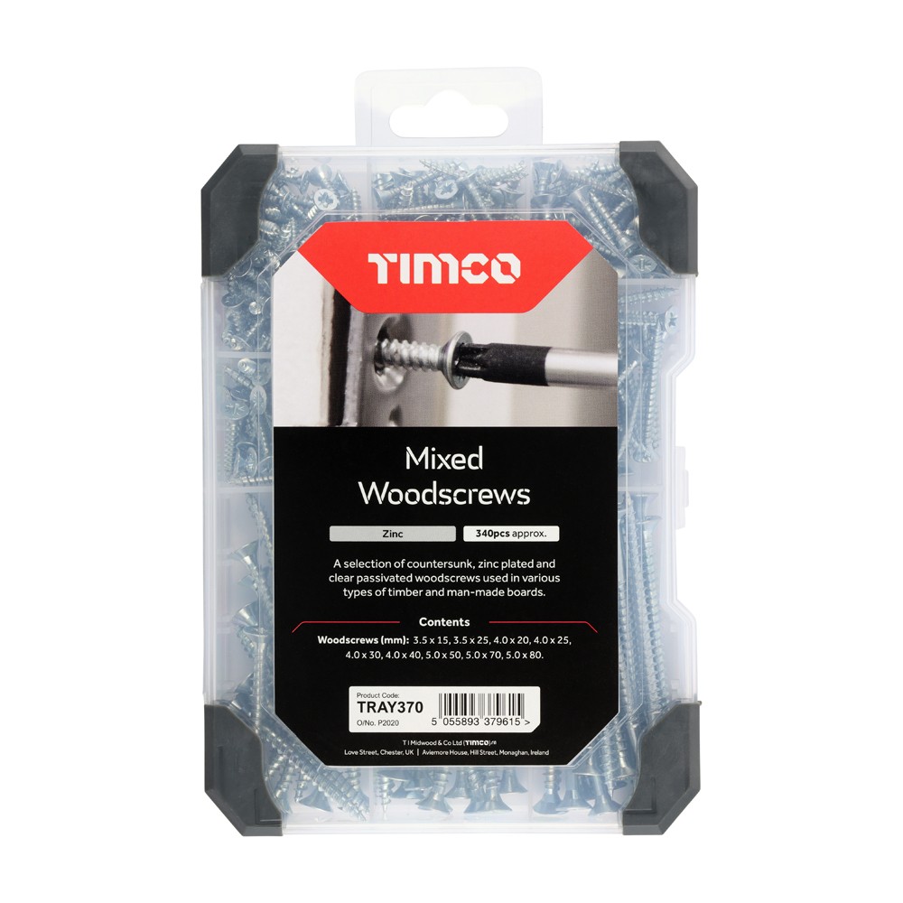 Timco Mixed Tray 340pc Woodscrews - Zinc