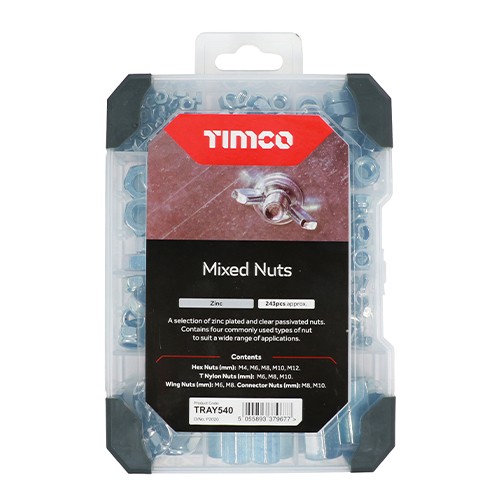 Timco Mixed Tray 243pc Nuts - Zinc