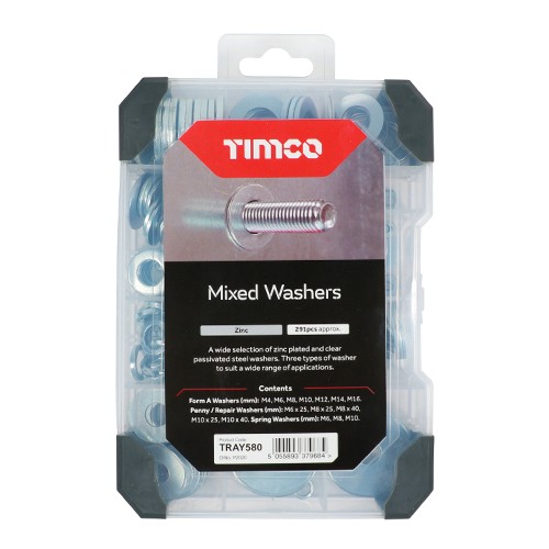 Timco Mixed Tray 291pc Washers - Zinc