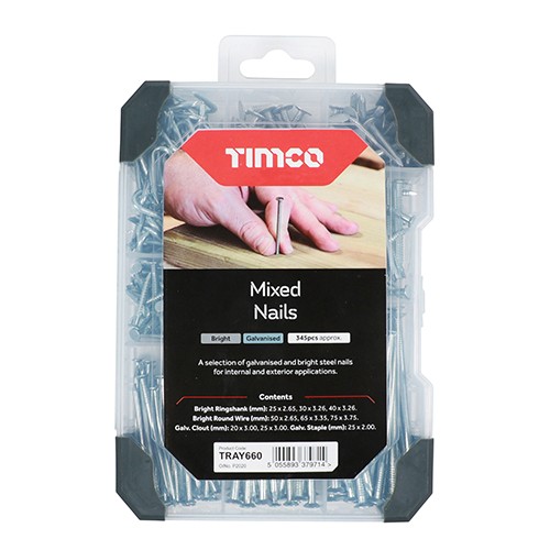 Timco Mixed Tray 300pc Nails - Galvanised - Bright