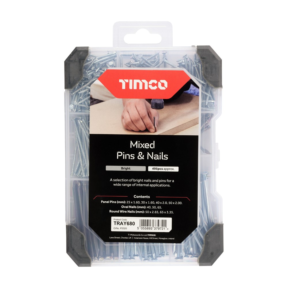 Timco Mixed Tray 495pc Pins & Nails - Bright