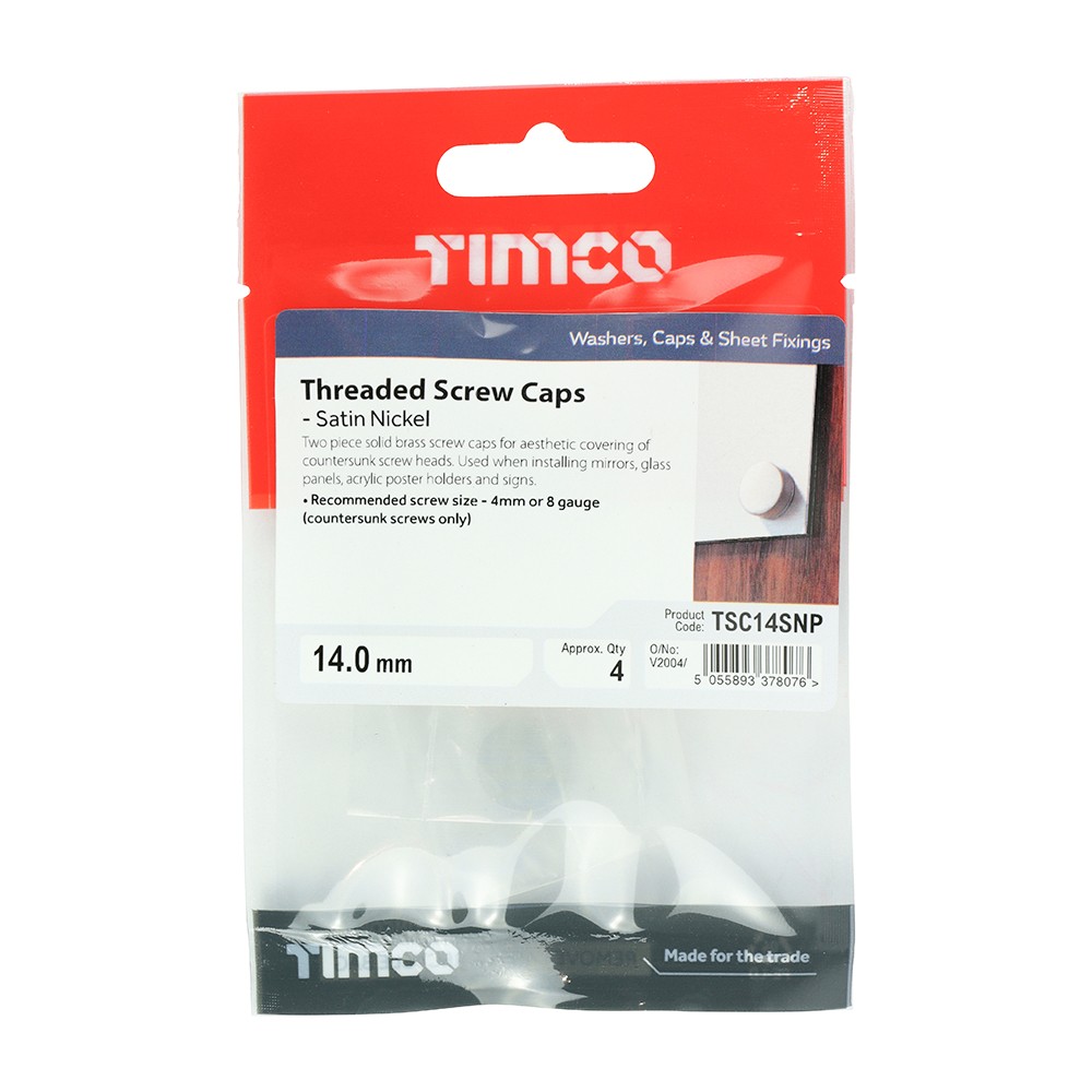 Timco Threaded Screw Caps - Solid Brass - Satin Nickel