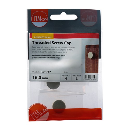 Timco Threaded Screw Caps - Solid Brass - Polished Brass