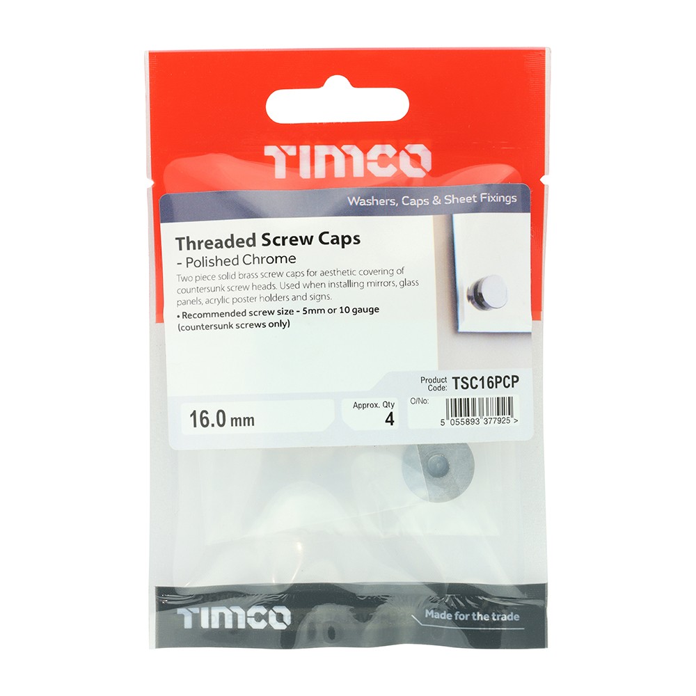 Timco Threaded Screw Caps - Solid Brass - Polished Chrome