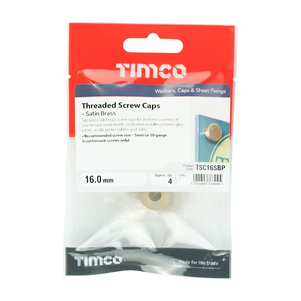 Timco Threaded Screw Caps - Solid Brass - Satin