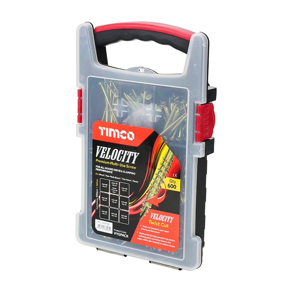 Timco Velocity Premium Multi-Use Screws 600pc Grab Pack Pozi - Yellow