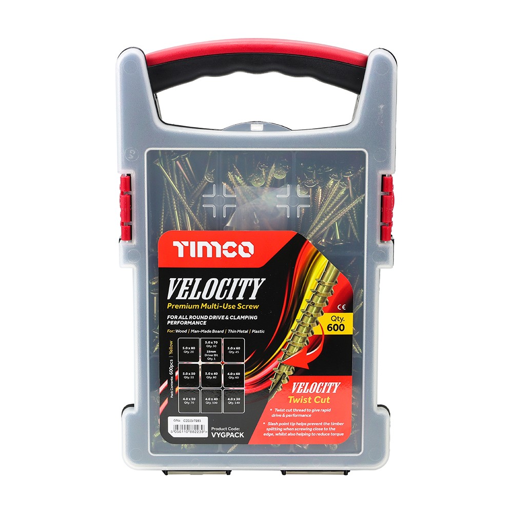 Timco Velocity Premium Multi-Use Screws 600pc Grab Pack Pozi - Yellow